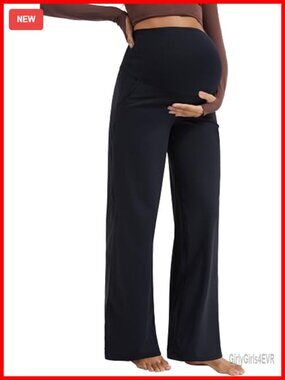 Wide Leg Maternity Yoga Dress Pants Over The Belly Stretchy Soft